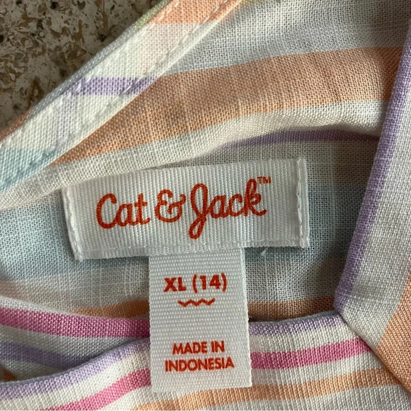🐱 2 / $15 NWT Cat & Jack Multi Color Stripe Girls Top ruffle Sleeve Square Neck - Picture 3 of 4